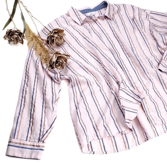 J. Jill Pink Rose Gold Metallic Blue Stripe Super Soft Cotton Long Sleev… - Picture 4 of 12